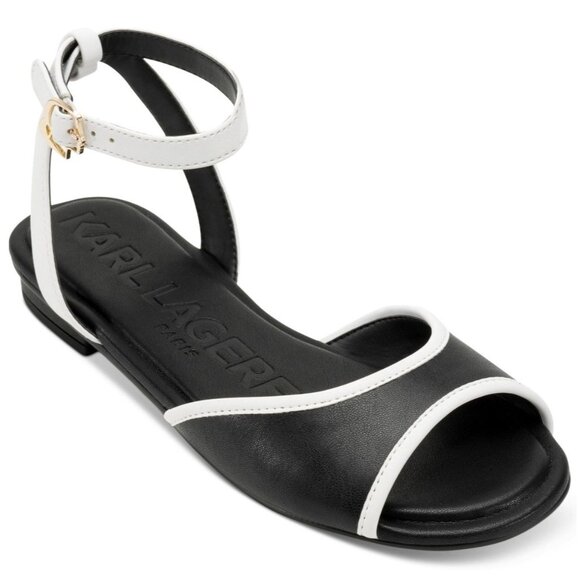 Karl Lagerfeld Paris Women's Cabria Ankle Strap Flat Sandals - Picture 1 of 4